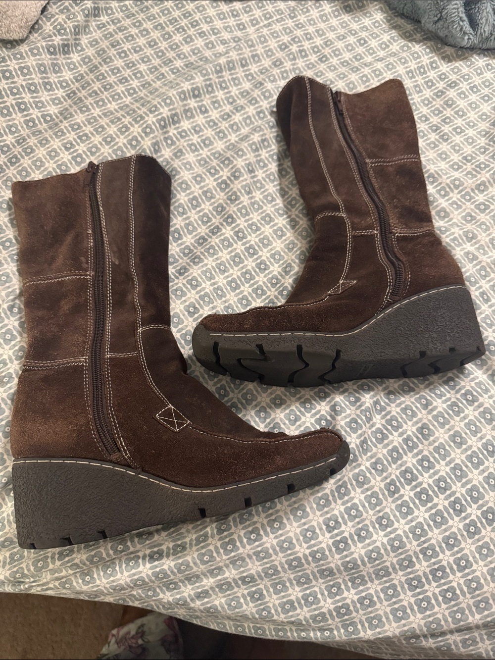 9 West Women’s Brown Suede Wedge Boots